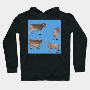 Brown Swiss Cows Pattern Blue Hoodie